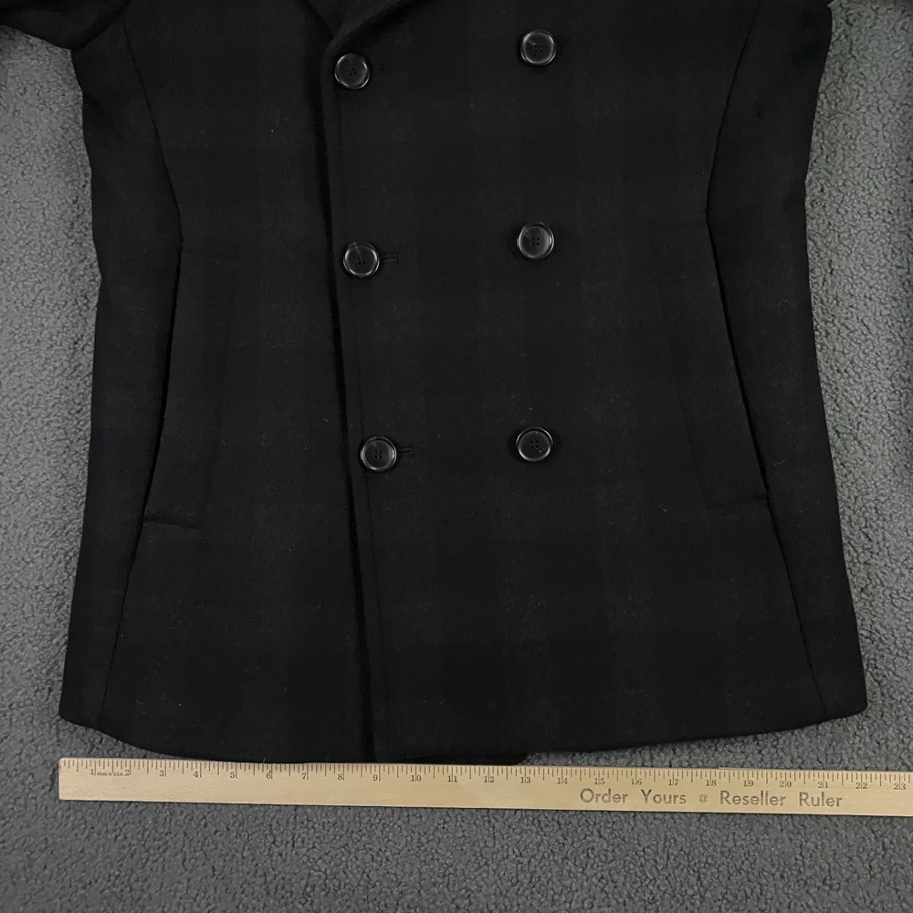 Theory Pea Coat Mens Small Black Plaid Double Breasted Wool Navy Naval Dock - Picture 10 of 12